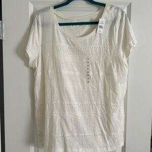 NWT Loft cream T-shirt with lace detail size XL